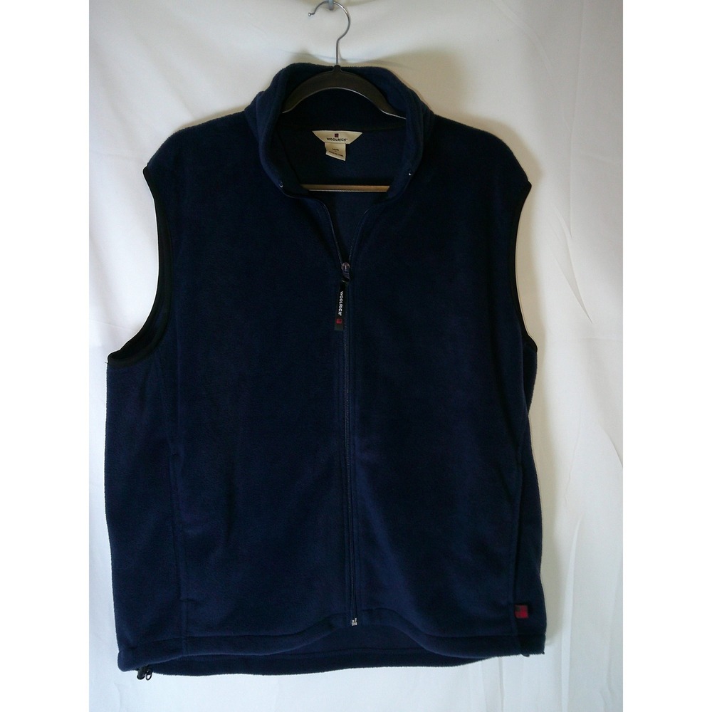 Woolrich Mens Fleece Vest Navy Blue Full Zip Sleeveless Jacket Large L Outdoor